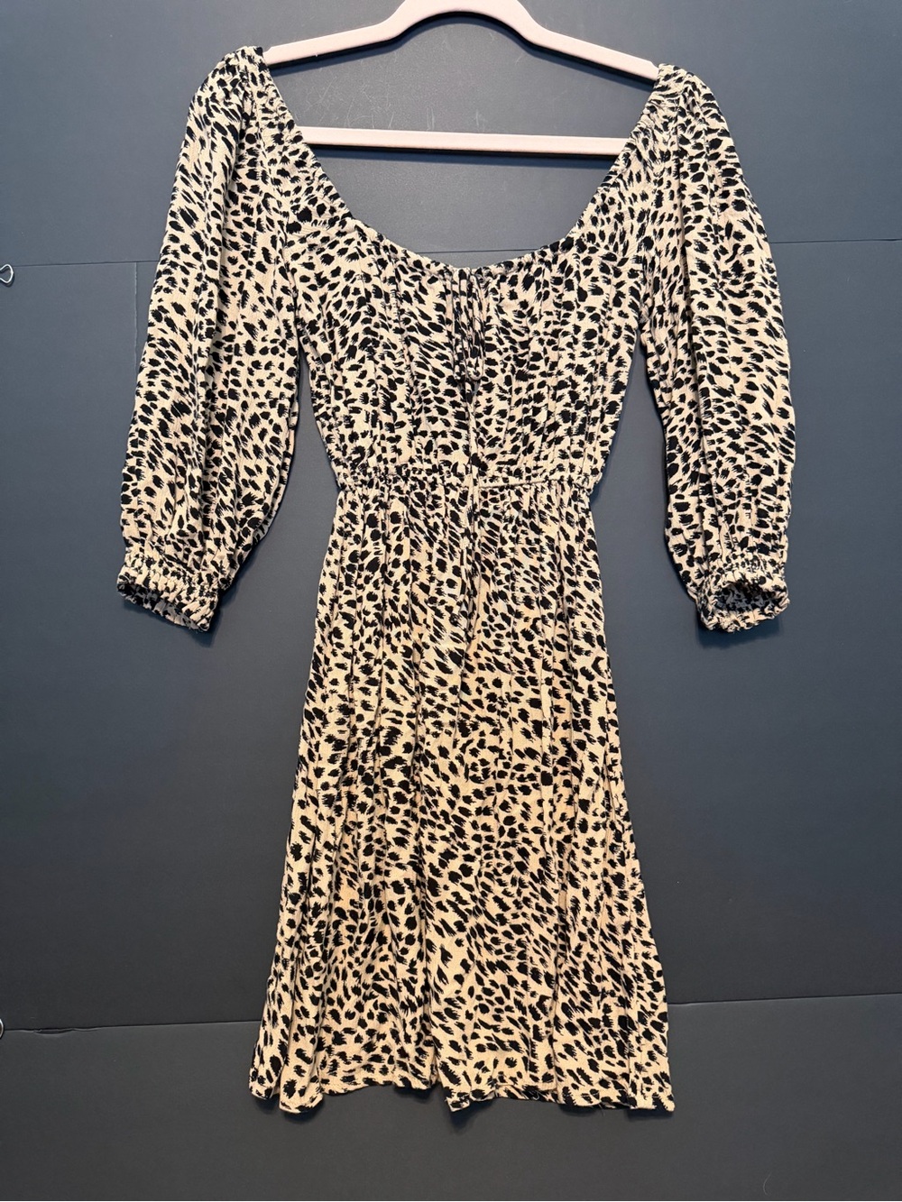 Billabong Leopard Print Puff-Sleeve Dress in Beige and Black